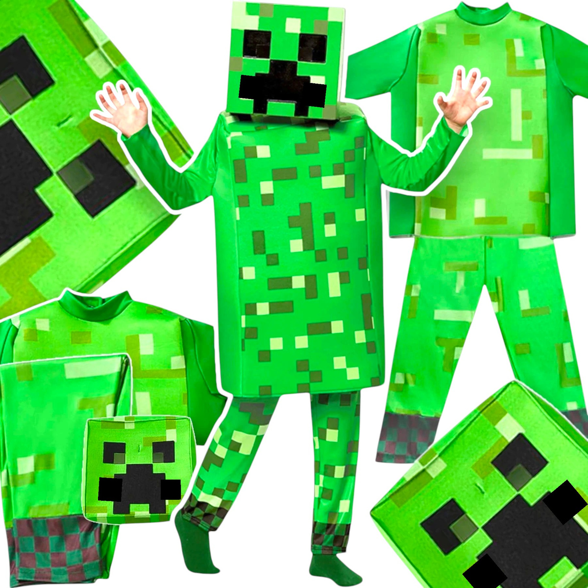 MINECRAFT Strój dla chłopca CREEPER / kostium na bal rozmiar M 120-130 cm + miecz + karabin