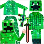 MINECRAFT Strój dla chłopca CREEPER / kostium na bal rozmiar L 130-140 cm + miecz + karabin