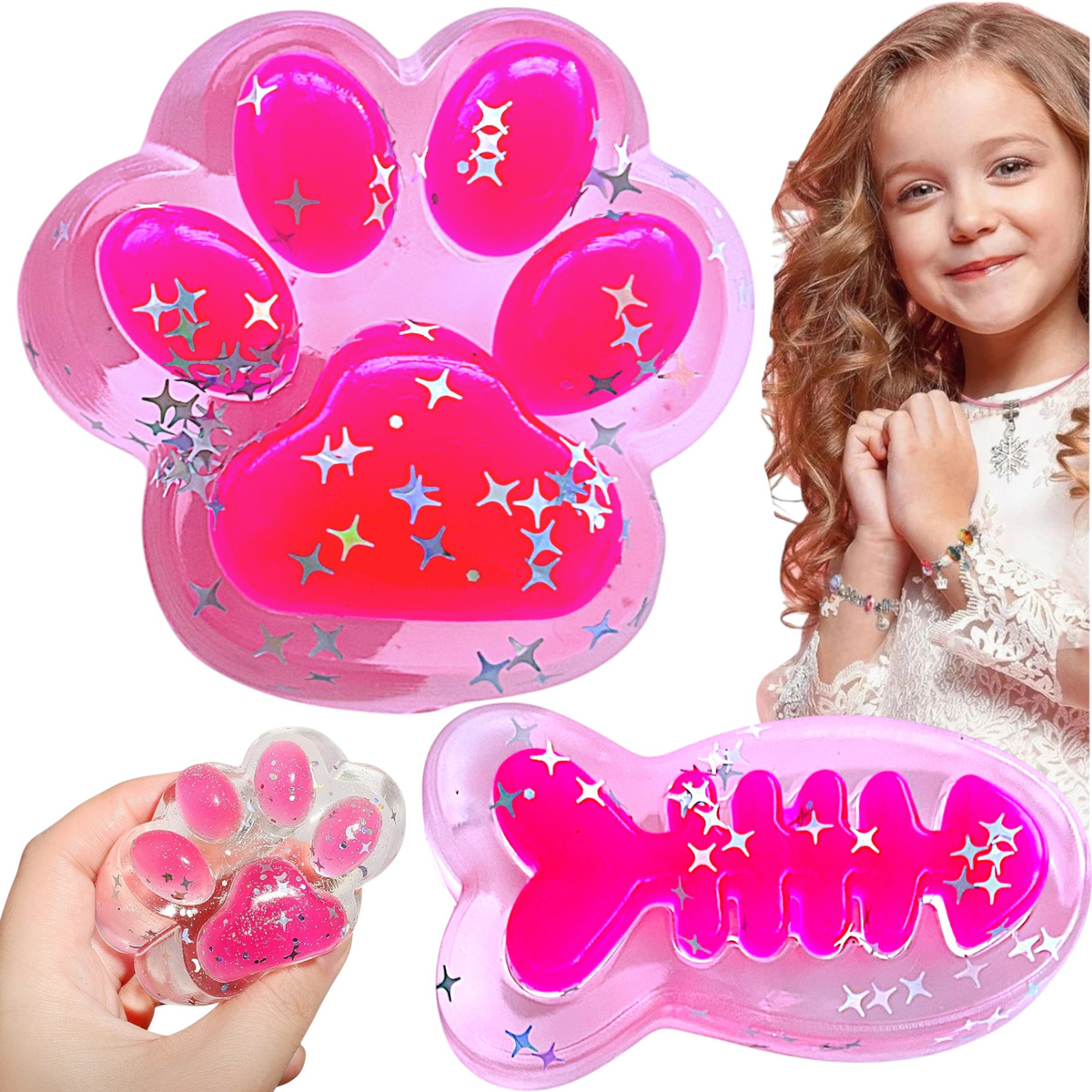 GNIOTEK ANTYSTRESOWY KOCIA ŁAPKA SZKIELET RYBY SQUISHY ŁAPKA RYBKA MOCHI