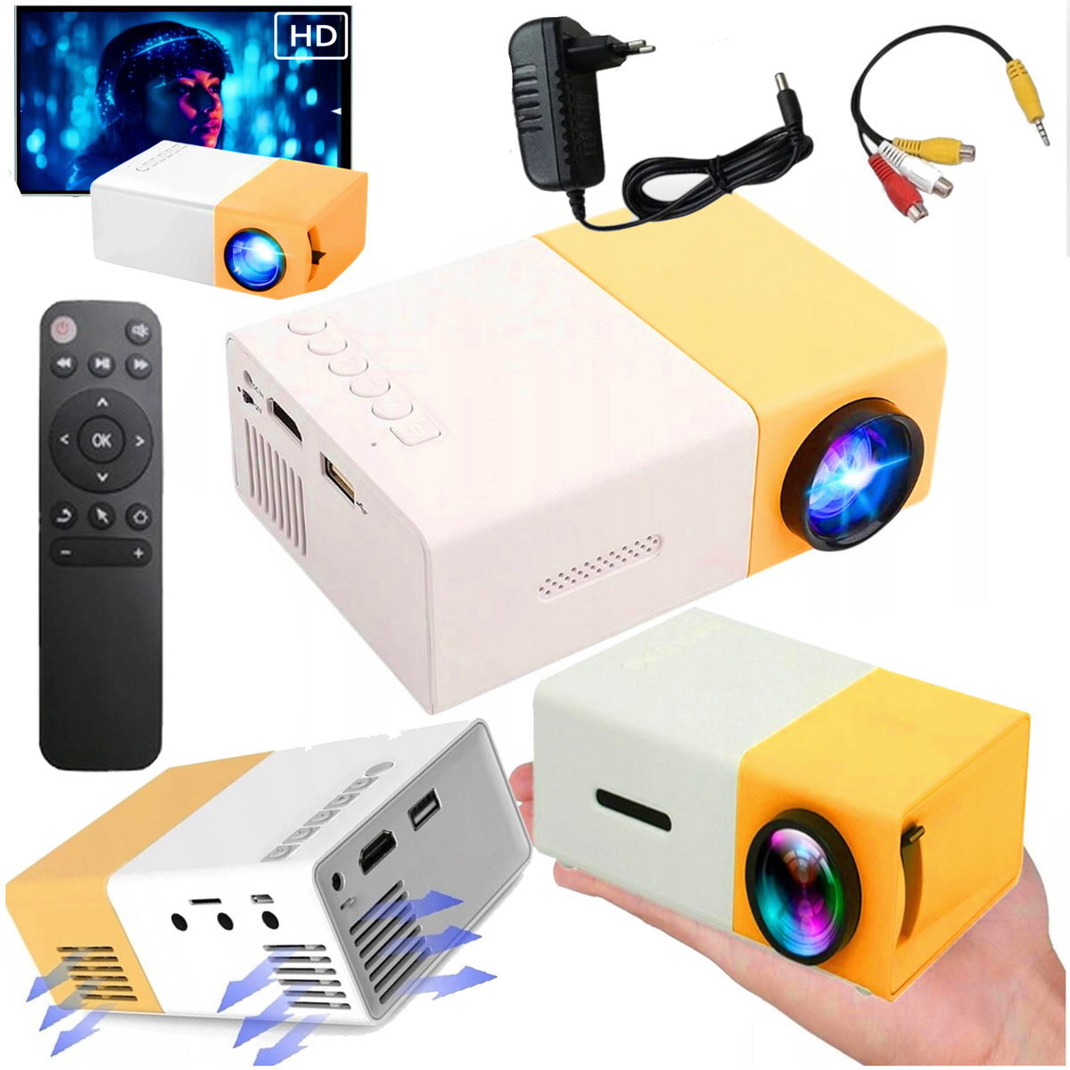 PRZENOŚNY MINI RZUTNIK PROJEKTOR LED FULL HD PRO KINO W DOMU FILMY BAJKI