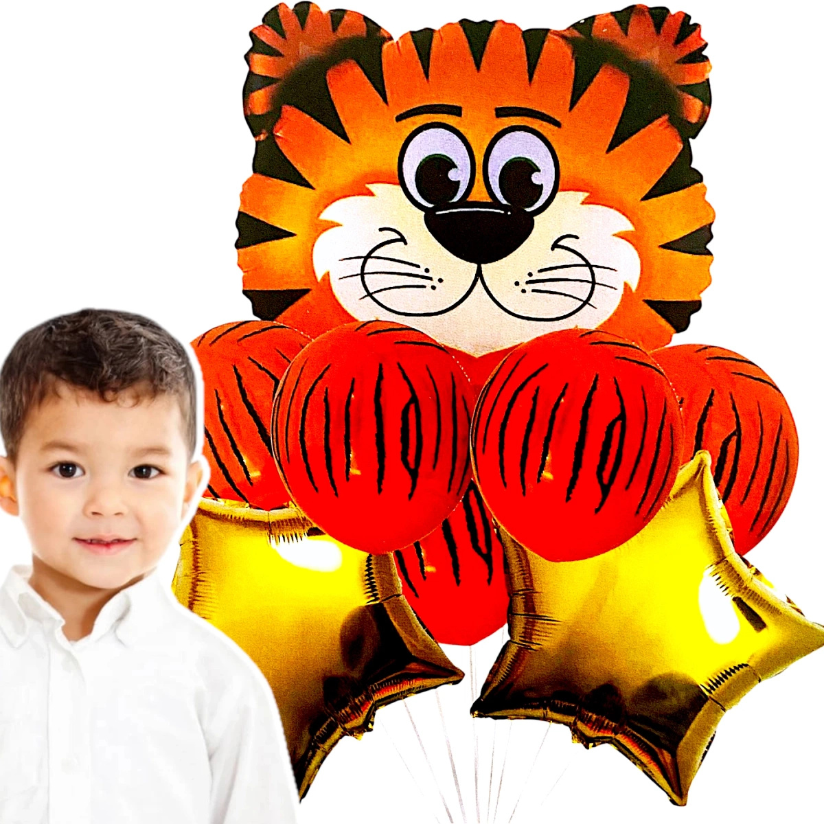 ZESTAW BALONÓW TYGRYSEK GWIAZDKI BALON NA URODZINY 8 ELEMENTÓW NA HEL