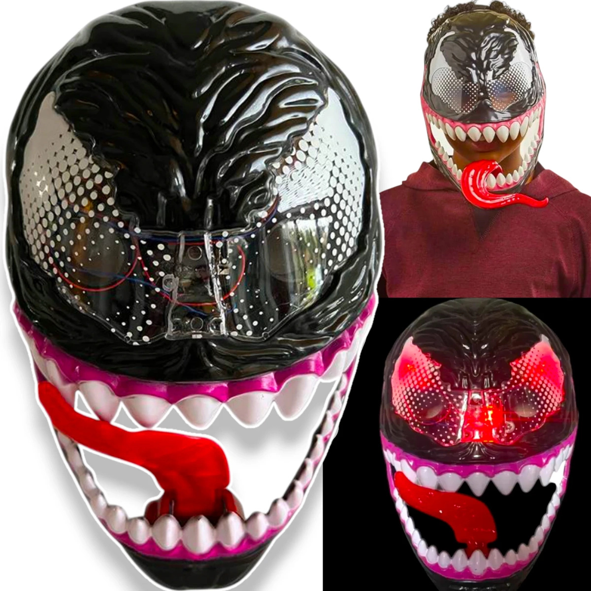 MASKA VENOM ŚWIECĄCA DLA DZIECI ŚWIECI PRZEBRANIE NA BAL KOSTIUM Z JĘZYKIEM