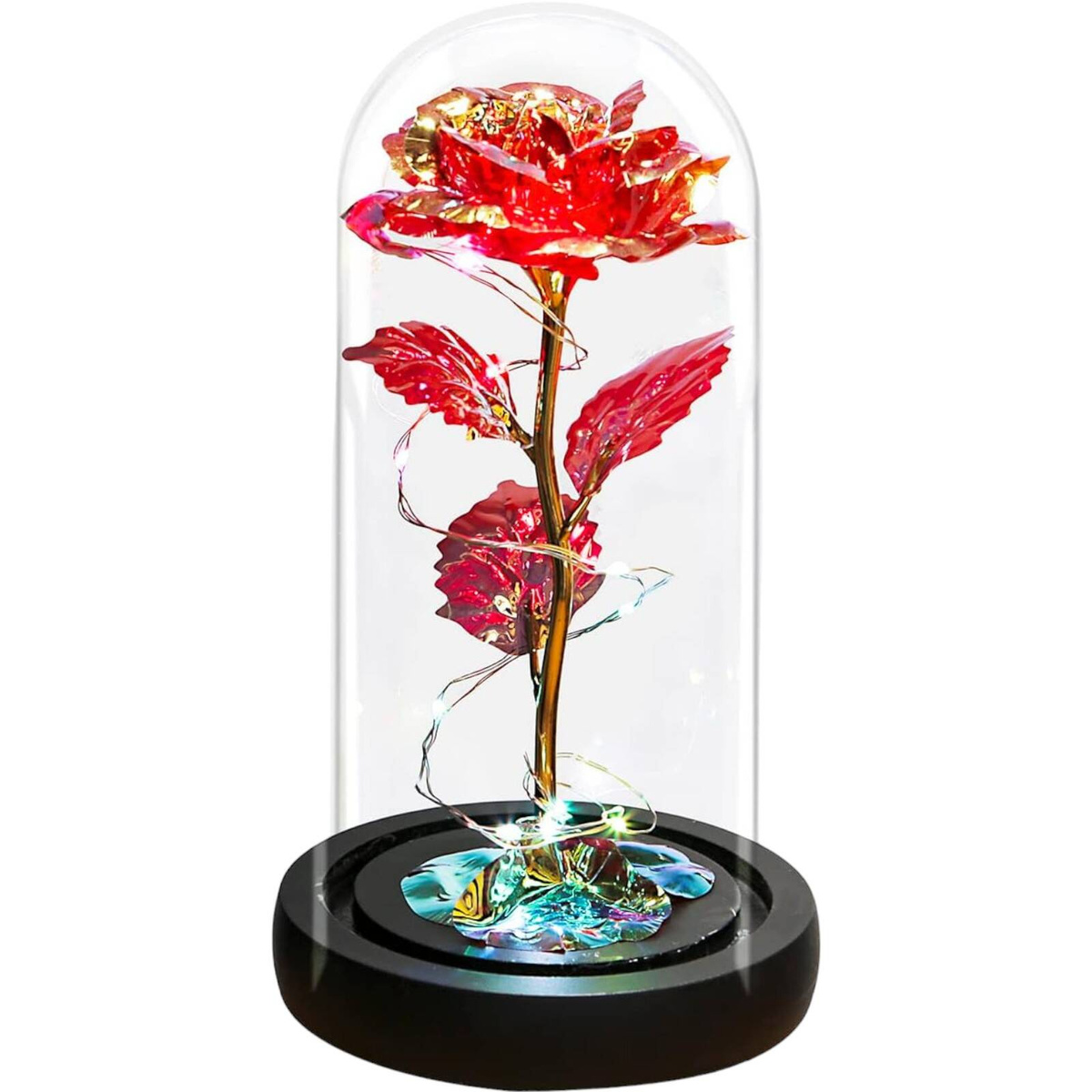WIECZNA RÓŻA W SZKLE ŚWIECĄCA ŚWIECI LED FLOWERBOX BUKIET KWIATY NA PREZENT