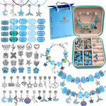 Zestaw do Robienia Bransoletek Koraliki Biżuterii Prezent Zawieszki Kuferek - NIEBIESKI