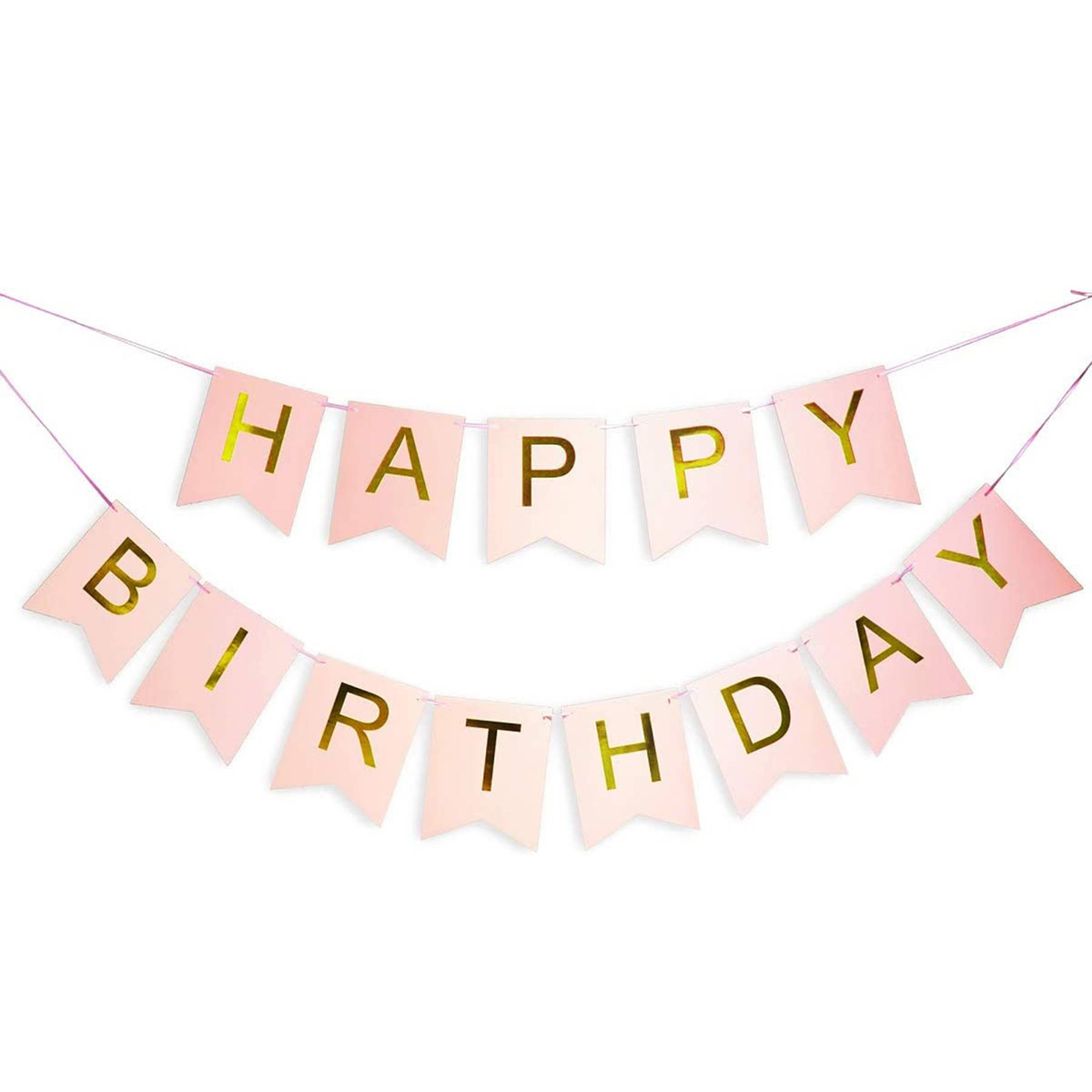 GIRLANDA URODZINOWA Z NAPISEM HAPPY BIRTHDAY RÓŻOWA ZŁOTE NAPISY 200cm