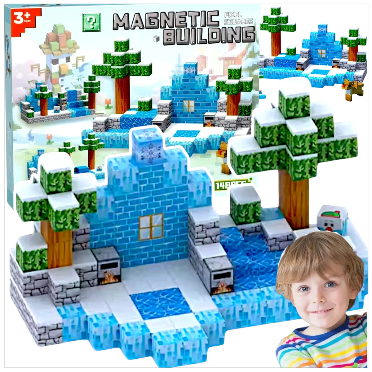 KLOCKI MAGNETYCZNE SZEŚCIANY PIXELE 148 ELEMENTÓW ZIMOWA KRAINA MARZEŃ XXL