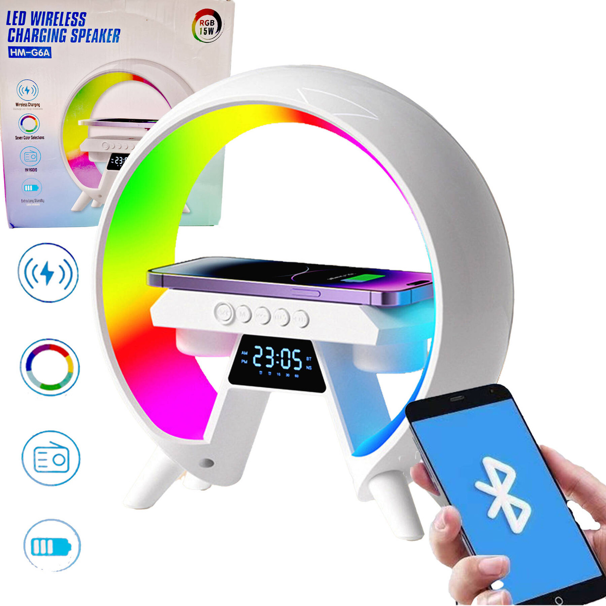 4W1 LAMPKA LED ŁADOWARKA BEZPRZEWODOWA IQ GŁOŚNIK BLUETOOTH BUDZIK RADIO FM