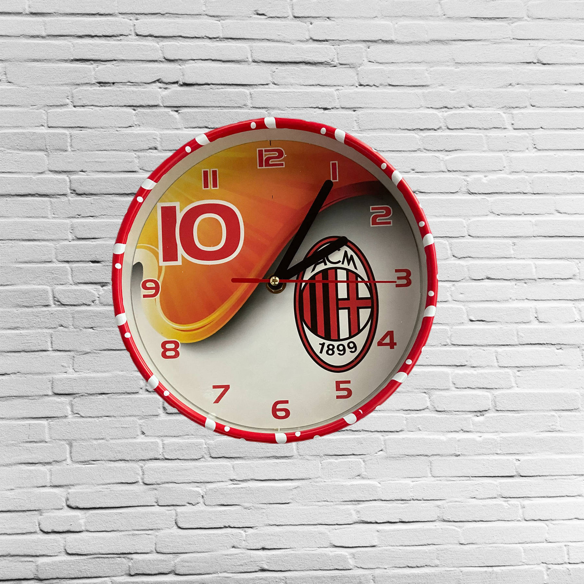 ZEGAR ŚCIENNY DLA KIBICA AC MILAN DZIECIĘCY CICHY DLA FANÓW DRUŻYNY