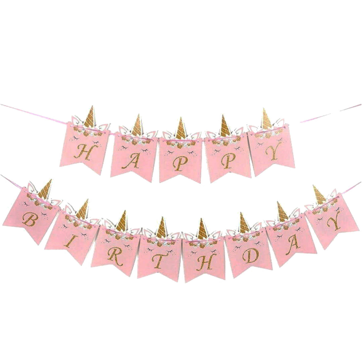 GIRLANDA URODZINOWA NAPIS HAPPY BIRTHDAY RÓŻOWO ZŁOTA W JEDNOROŻCE 200cm