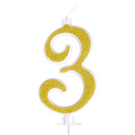 ŚWIECZKA URODZINOWA NA TORT CYFRA 3 ZŁOTA Z BROKATEM NA URODZINY