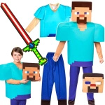 MINECRAFT Strój dla chłopca STEVE / kostium na bal rozmiar S 110-120 cm + miecz