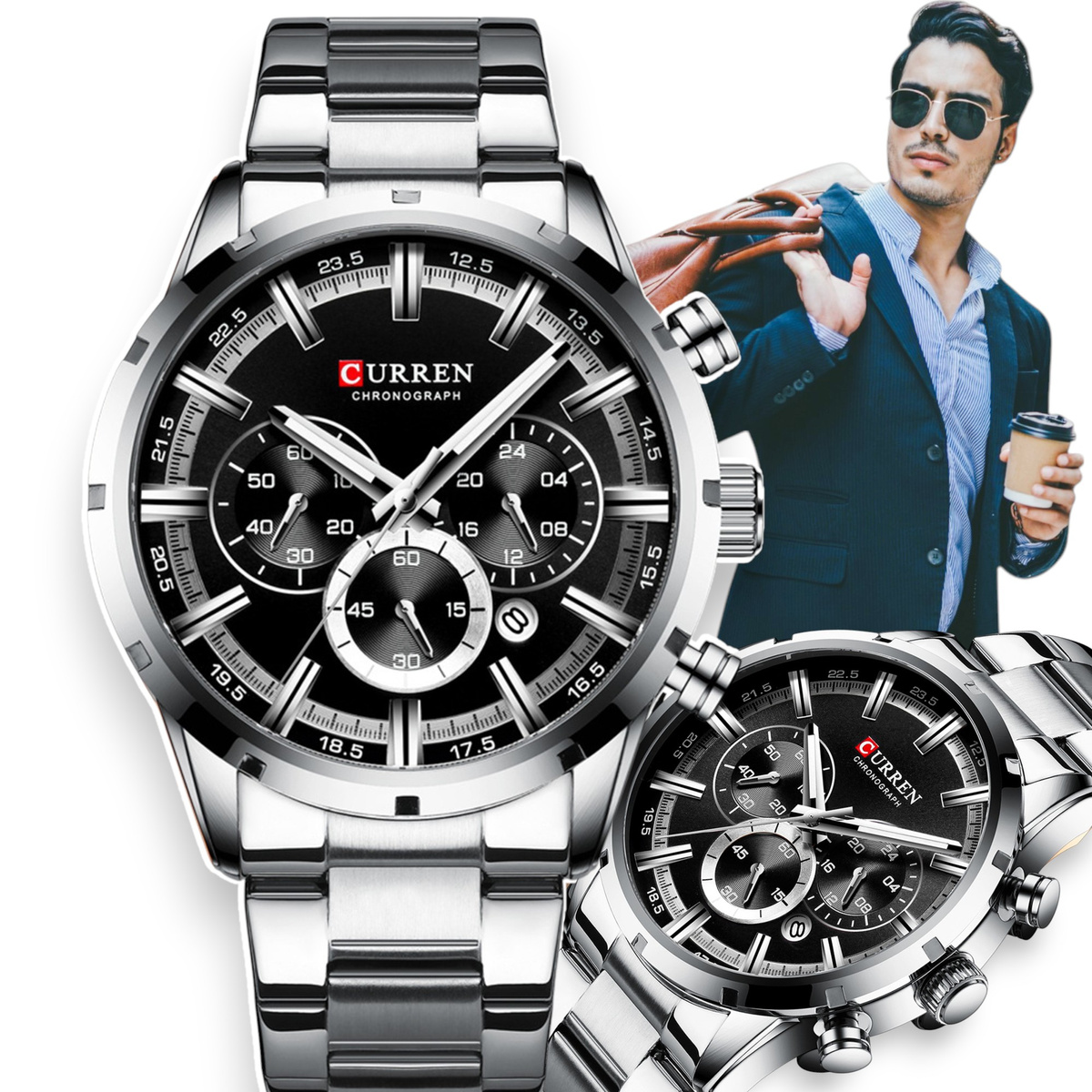 ELEGANCKI ZEGAREK MĘSKI MODNY CURREN DATOWNIK CHRONOGRAF JAPOŃSKI MECHANIZM