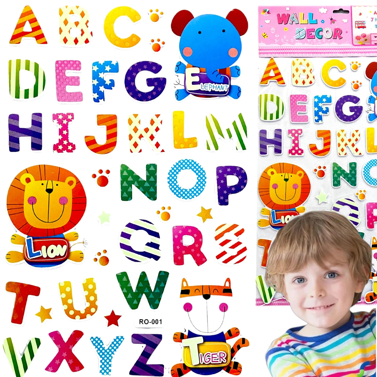 NAKLEJKI 3D NA ŚCIANĘ DLA DZIECI ALFABET ZWIERZĘTA OZDOBA POKOJU NA ŚCIANĘ