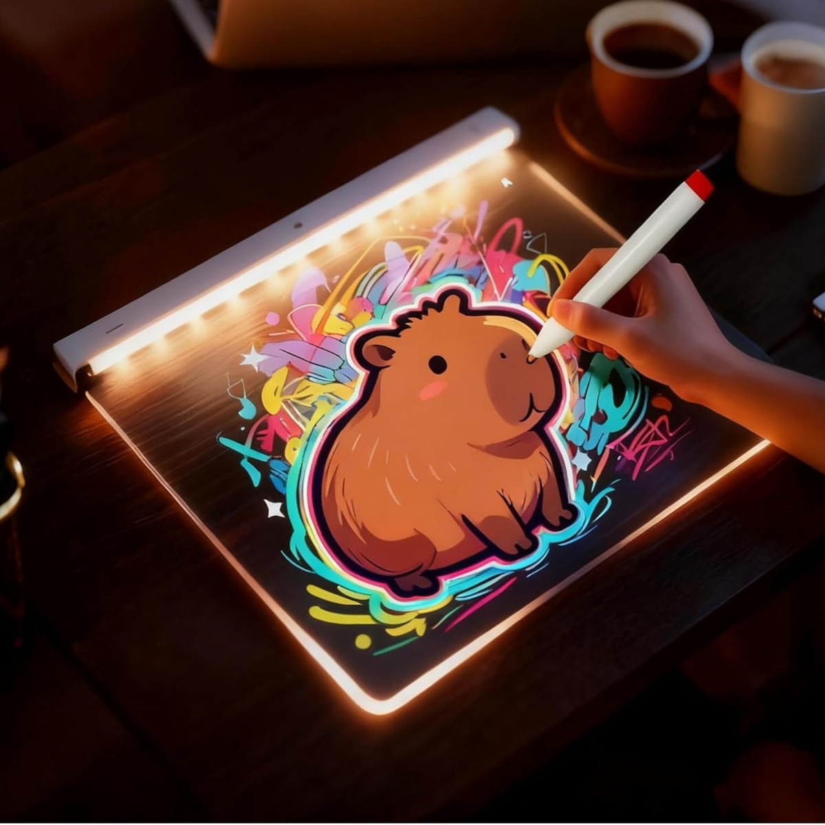 PODŚWIETLANA TABLICA DO RYSOWANIA - ŚWIECĄCA LED + MARKERY