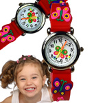 KLASYCZNY ZEGAREK DZIECIĘCY MOTYLI CZERWONY EDUKACYJNY NA PREZENT
