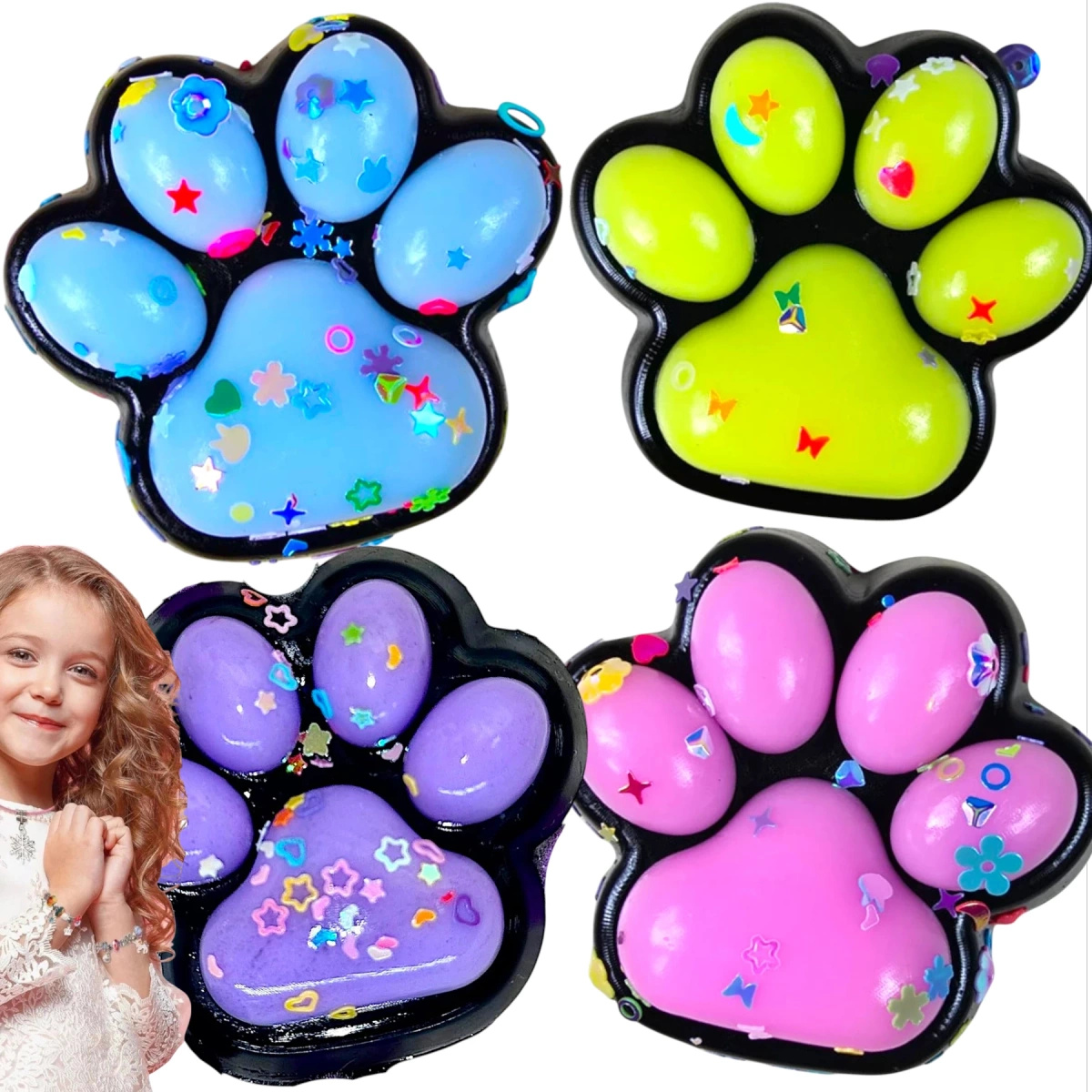 KOCIA ŁAPKA GNIOTEK ANTYSTRESOWY SQUISHY ZESTAW 4 SZTUKI GNIOTKI ŁAPAKI KOT