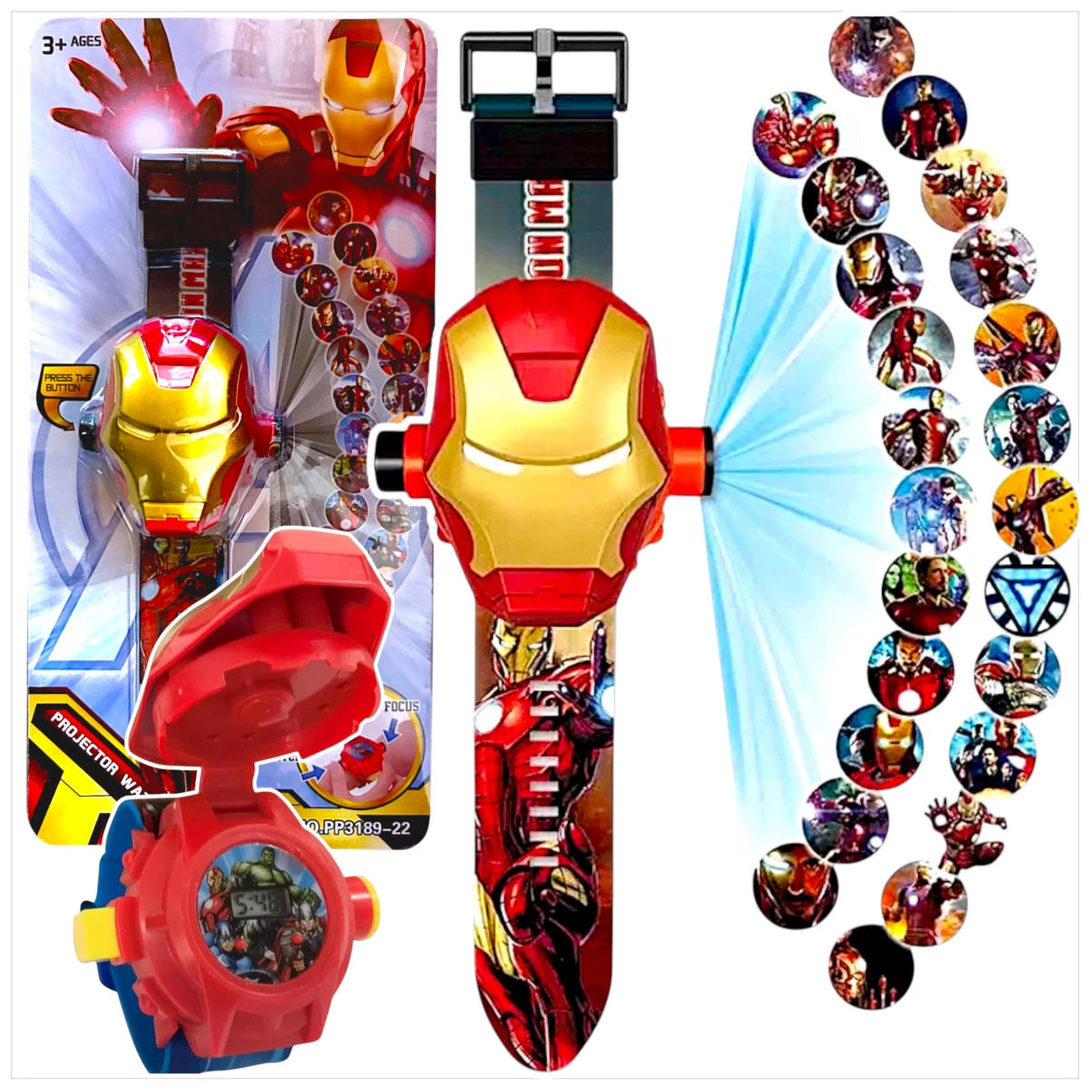 ZEGAREK Z PROJEKTOREM DLA DZIECI IRON-MAN 3D WYŚWIETLA OBRAZKI RZUTNIK