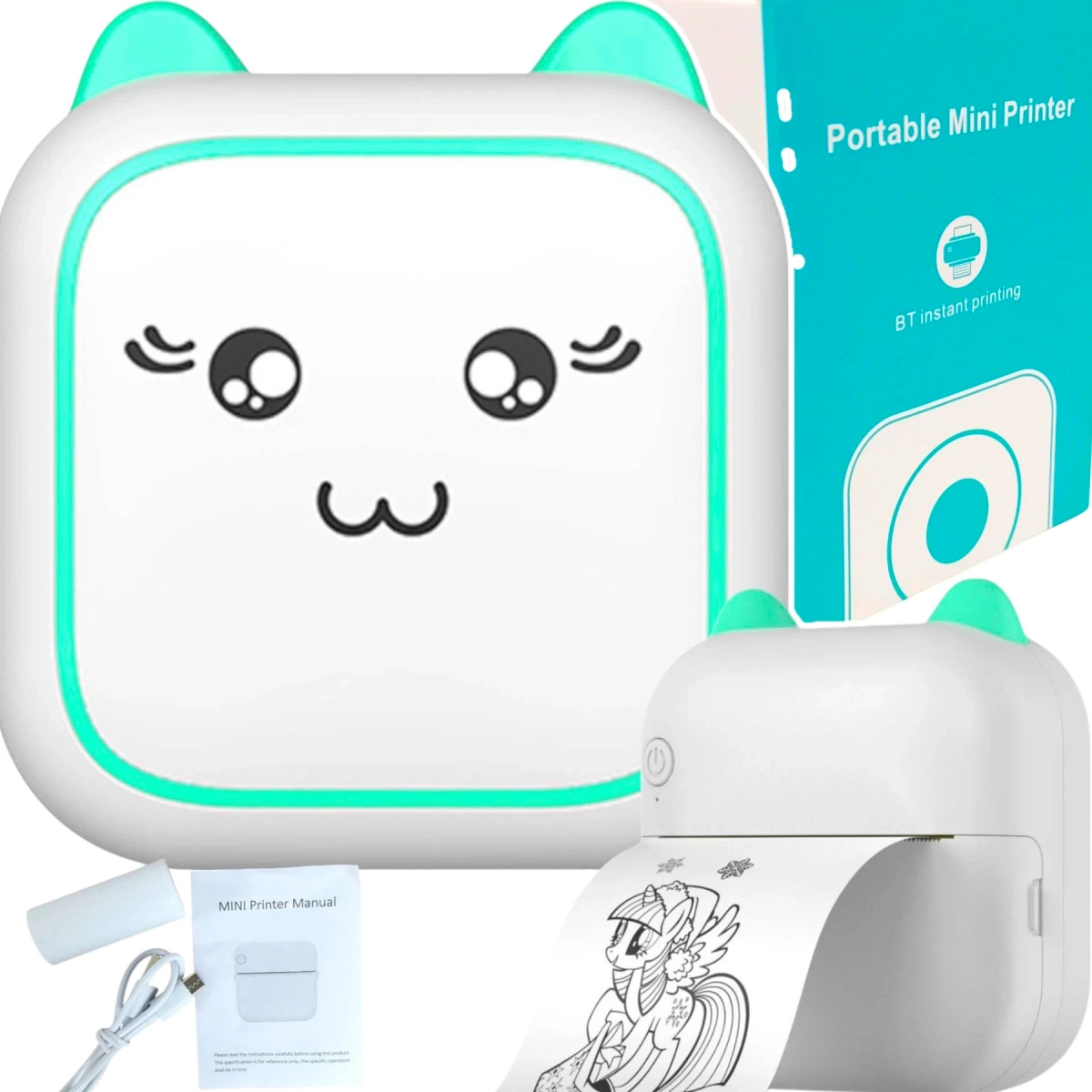 MINI DRUKARKA TERMICZNA KOTEK PRZENOŚNA PREZENT DLA DZIECI KOT DRUKUŚ ROLKA