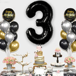 BALON NA 4 URODZINY FOLIOWY CYFRA 3 TRZY CZARNY NA HEL POWIETRZE 100CM