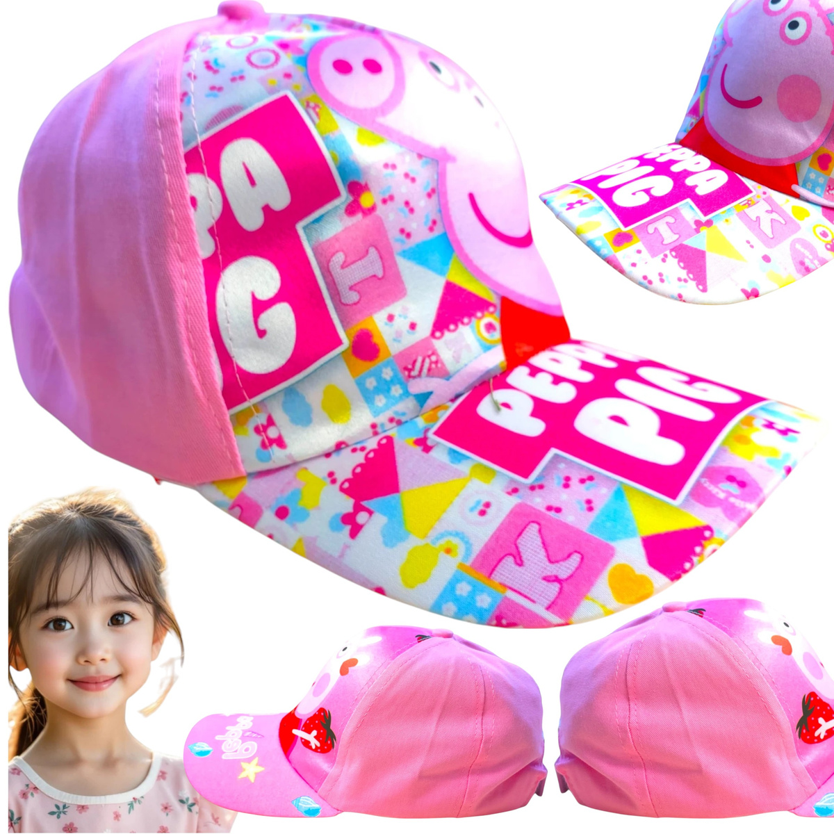 CZAPKA Z DASZKIEM DZIECIĘCA ŚWINKA PEPPA BEJSBOLÓWKA NA LATO DLA DZIECI