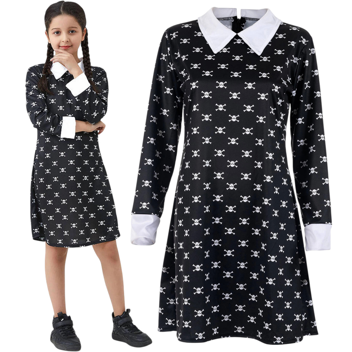 SUKIENKA WEDNESDAY ADDAMS PRZEBRANIE NA HALLOWEEN W CZASZKI KOSTIUM rozm XL