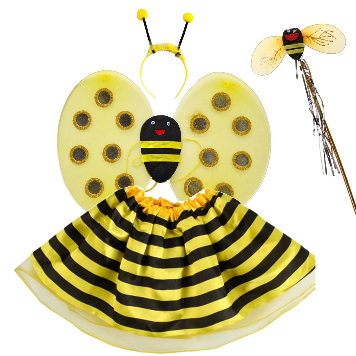 STRÓJ DLA DZIECI PSZCZÓŁKA PSZCZOŁA SKRZYDEŁKA SPÓDNICZKA PRZEBRANIE 4w1