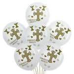 ZESTAW BALONÓW NA CHRZCINY BALONY NA CHRZEST ŚWIĘTY ZESTAW 6szt BIAŁO ZŁOTE