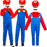 STRÓJ SUPER MARIO PRZEBRANIE DLA CHŁOPCA KOSTIUM NA BAL 4w1 CZAPKA WĄSY XL