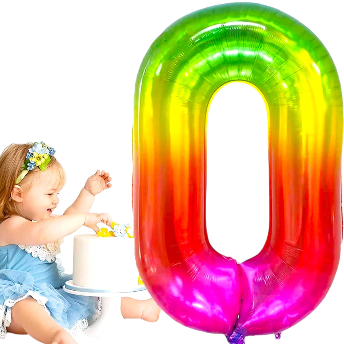 BALON FOLIOWY CYFRA 0 ZERO TĘCZOWY KOLOROWY NA HEL I POWIETRZE 100CM XXL