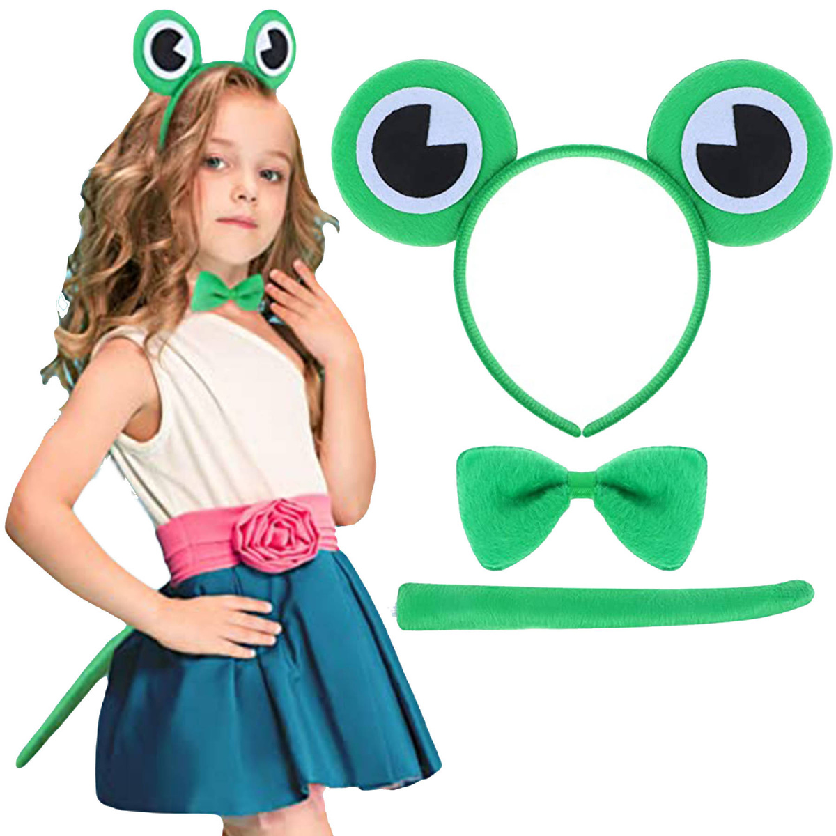 STRÓJ DLA DZIEWCZYNKI 3w1 ŻABKA OPASKA MUCHA PRZEBRANIE NA BAL NA IMPREZĘ