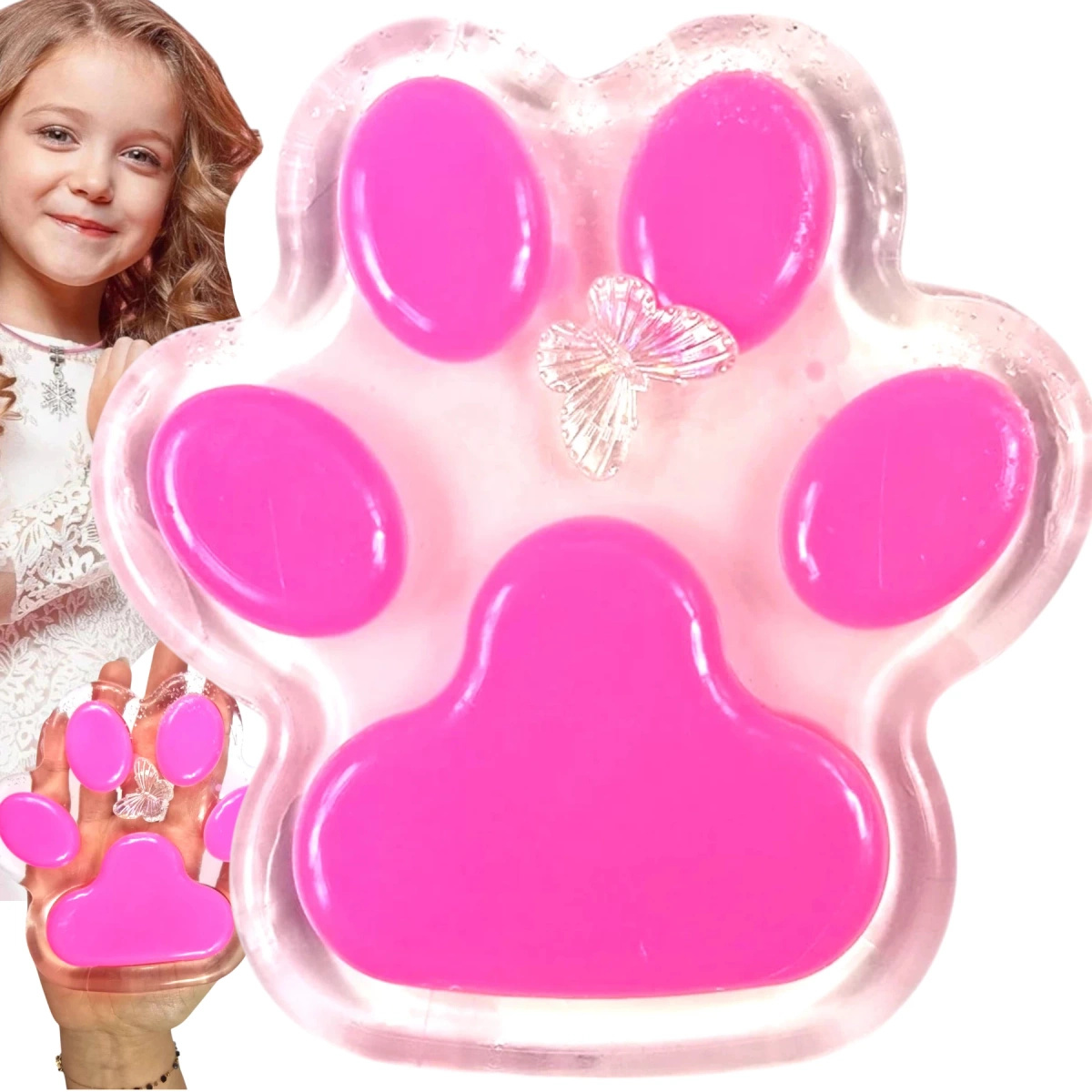 GNIOTEK ANTYSTRESOWY KOCIA ŁAPKA Z MOTYLEM ZABAWKA SENSORYCZNA ANTYSTRESOWA