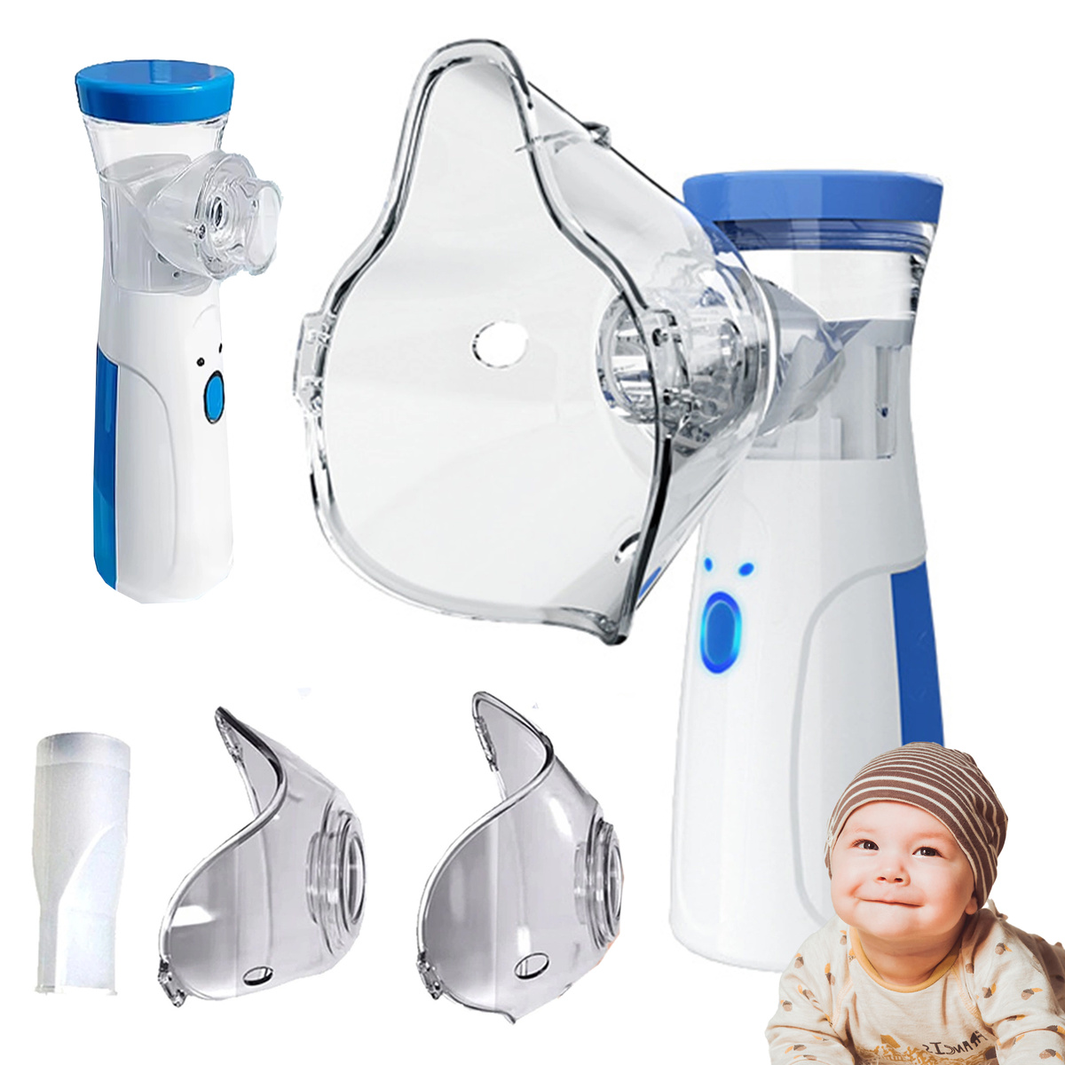 INHALATOR NEBULIZATOR 2 MASKI DLA DZIECI I DOROSŁYCH PRZENOŚNY CICHY USB