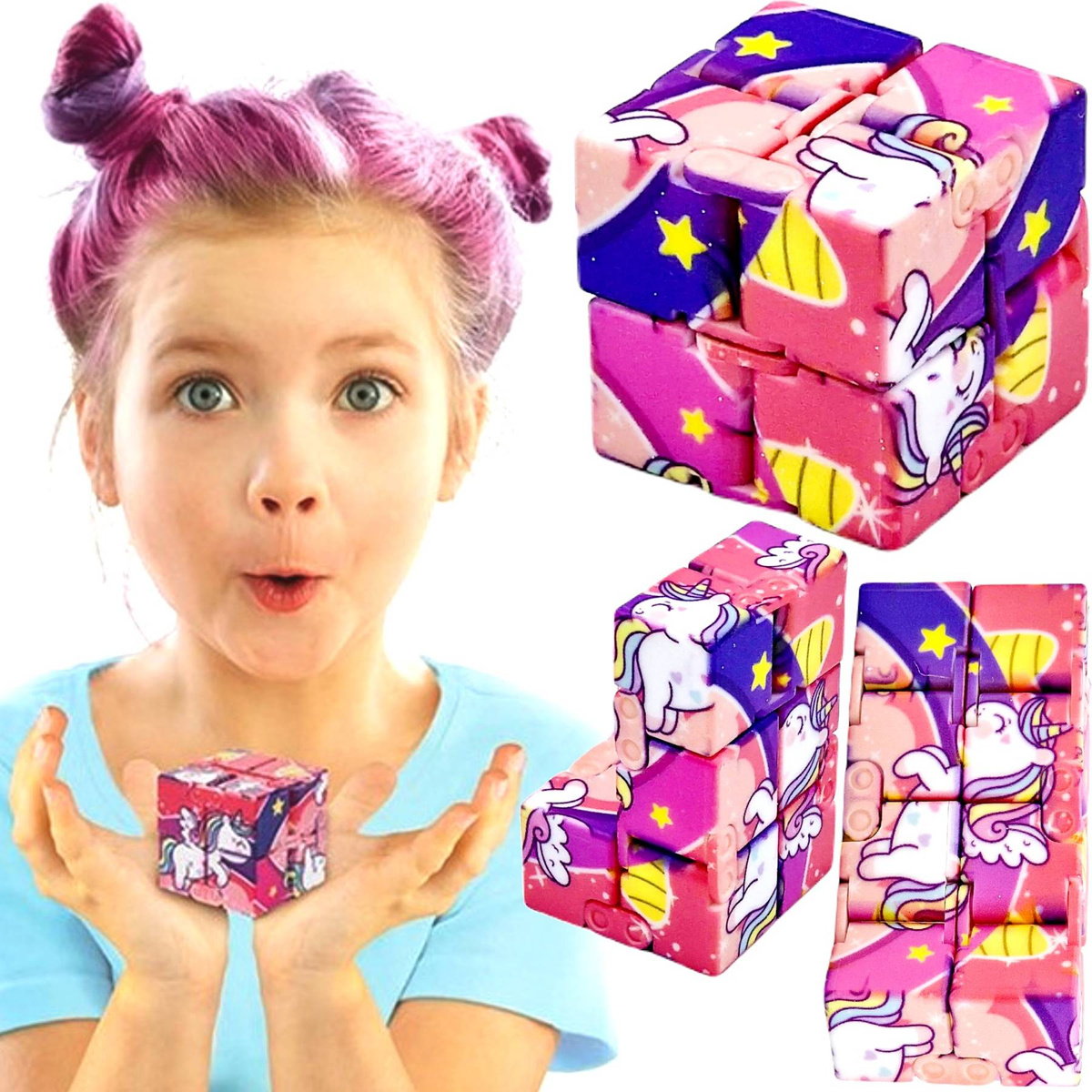 KOSTKA NIESKOŃCZONOŚCI ANTYSTRESOWA JEDNOROŻEC FIDGET UKŁADANKA LOGICZNA