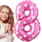 BALON FOLIOWY CYFRA 8 RÓŻOWY W SERDUSZKA NA URODZINY DLA DZIECI 80cm