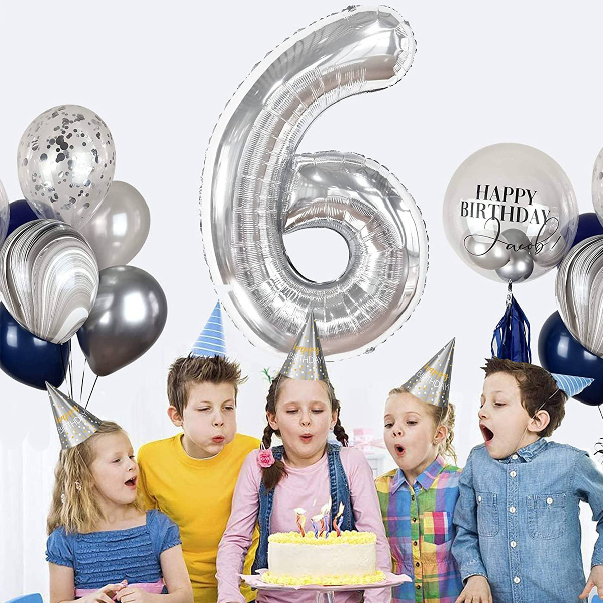 BALON FOLIOWY CYFRA 6 SREBRNY NA URODZINY IMPREZĘ JUBILEUSZ 80cm