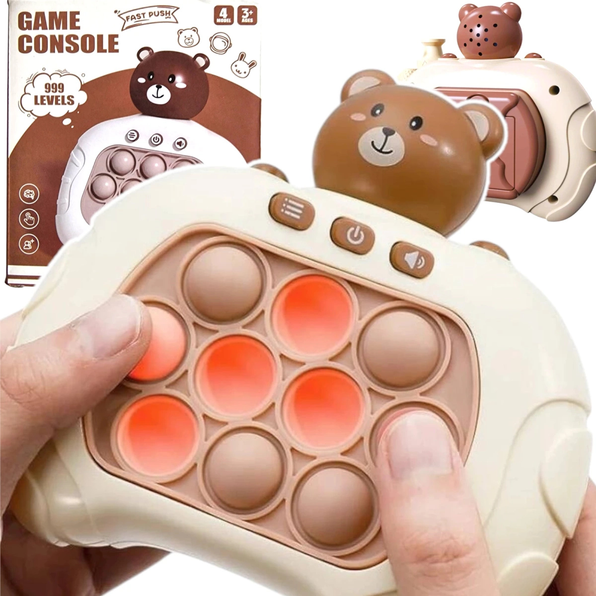 GRA ZRĘCZNOŚCIOWA POP IT ANTYSTRESOWA ELEKTRYCZNA KONSOLA MIŚ 80 POZIOMÓW