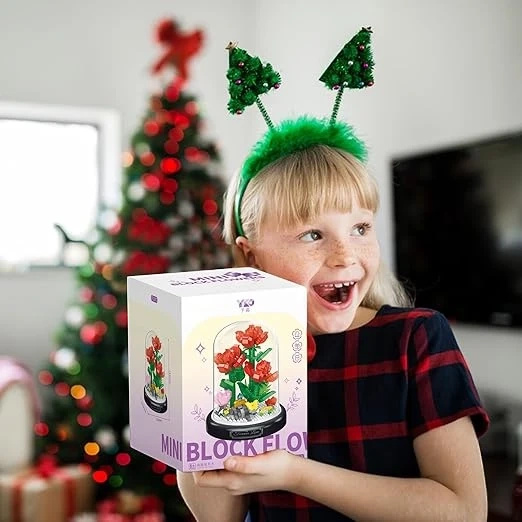 KLOCKI KWIATY RÓŻA W SZKLE CZERWONE RÓŻE W KOPULE BUKIET NA PREZENT KWIATKI