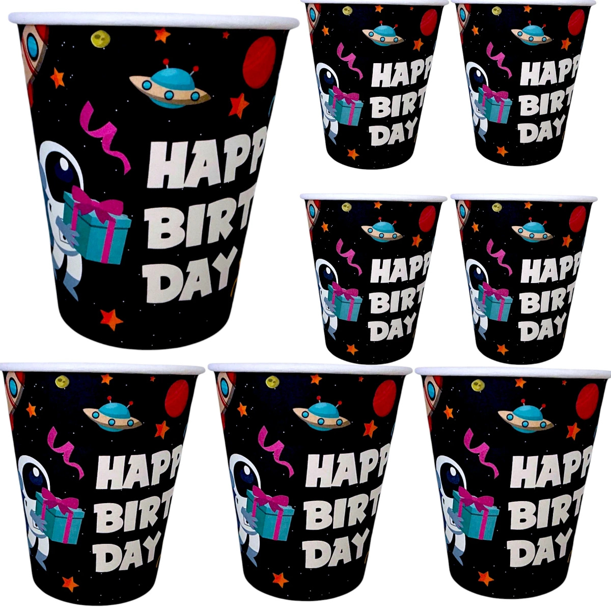 KUBKI PAPIEROWE KOSMOS ZESTAW NA URODZINY DLA DZIECI 6szt. JEDNORAZOWE EKO