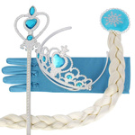 STRÓJ KRAINA LODU ELZA 4w1 WARKOCZ RĘKAWICZKI TIARA RÓŻDŻKA PRZEBRANIE 