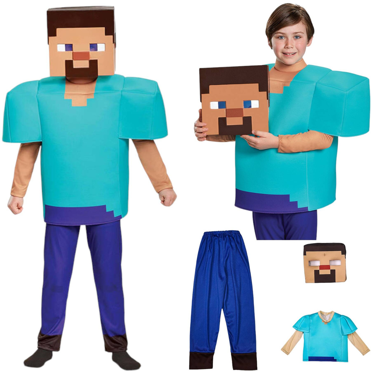 MINECRAFT – STRÓJ DLA DZIECKA STEVE ROZMIAR M (120-130) KOSTIUM NA BAL 