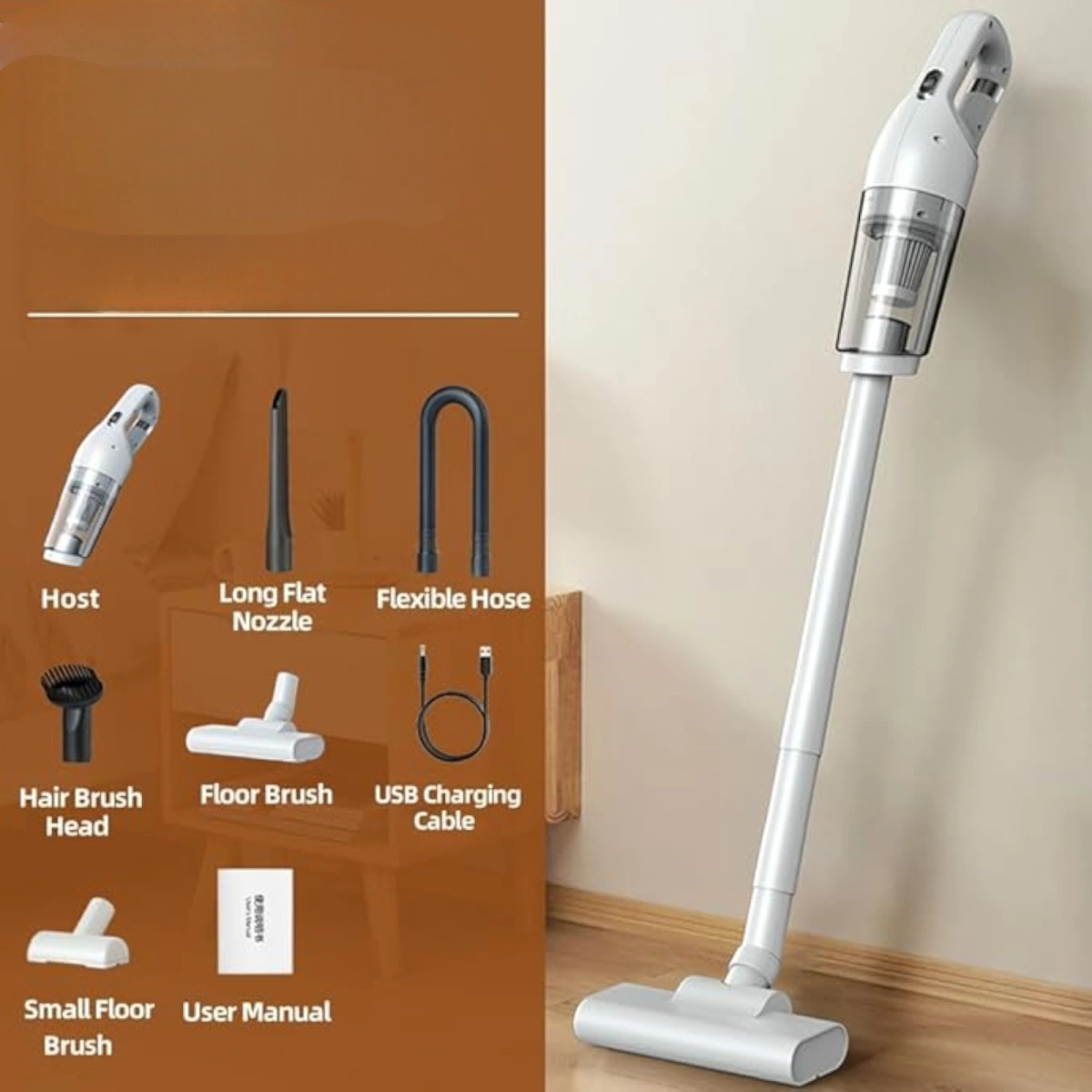 Odkurzacz pionowy bezprzewodowy do domu i samochodu 120W – lekki, poręczny