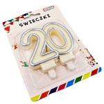 ŚWIECZKA URODZINOWA NA TORT CYFRA 20 SREBRNA NA URODZINY DEKORACJA