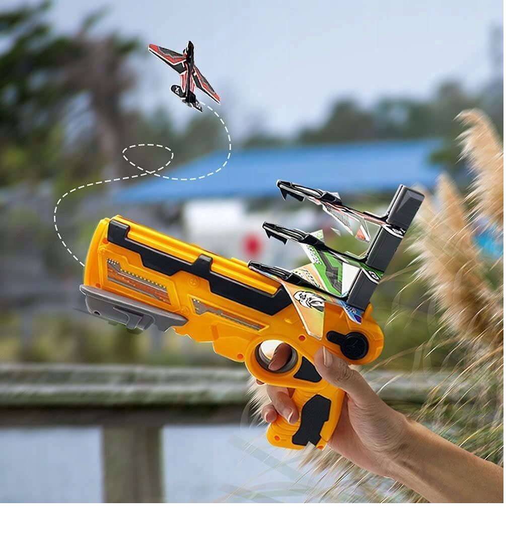 PISTOLET WYRZUTNIA SAMOLOTÓW DUŻY ZASIĘG 4 SAMOLOTY ZESTAW RZUTKA SZYBOWIEC