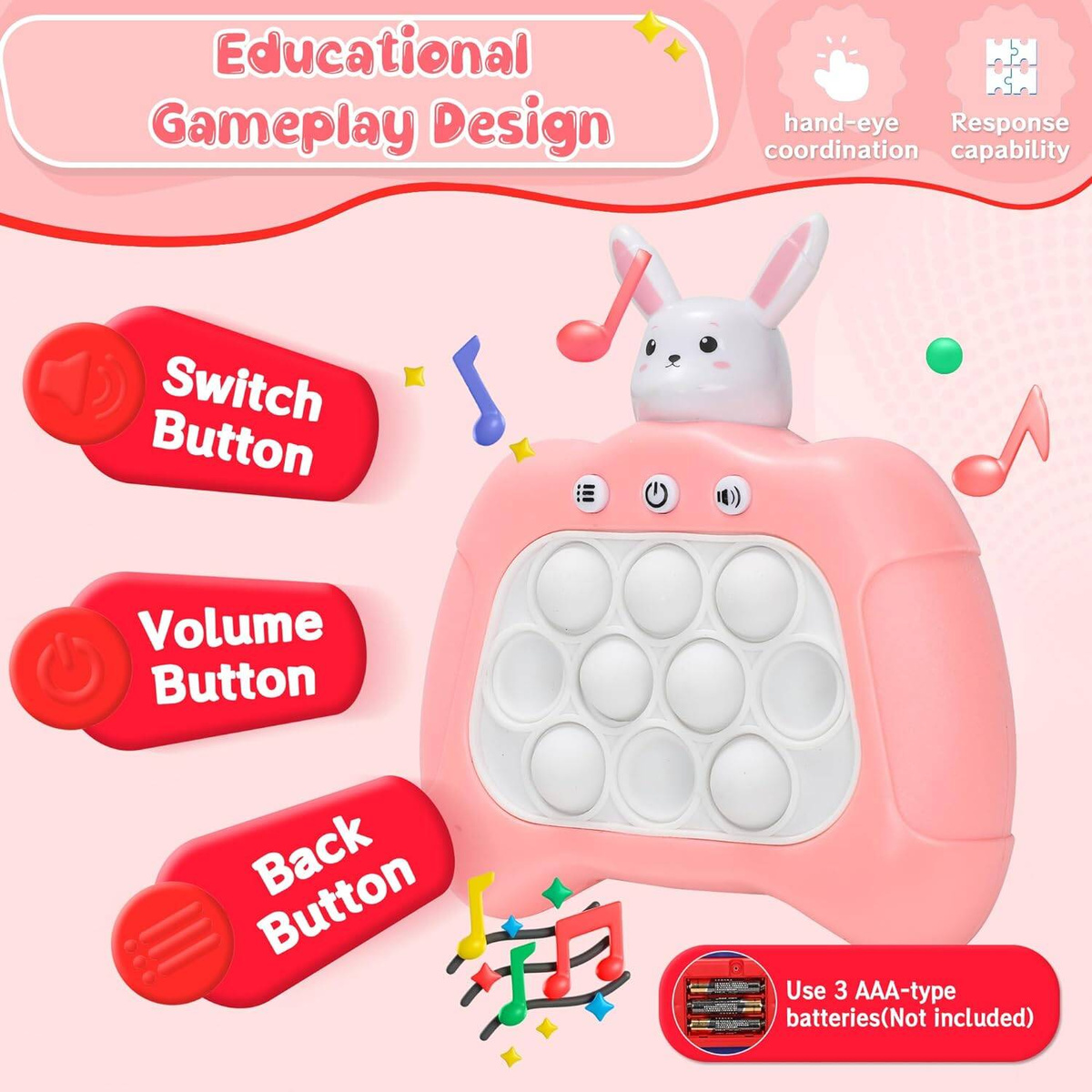 KONSOLA POP IT SŁODKI KRÓLICZEK GRA ELEKTRONICZNA ANTYSTRESOWA 30 POZIOMÓW