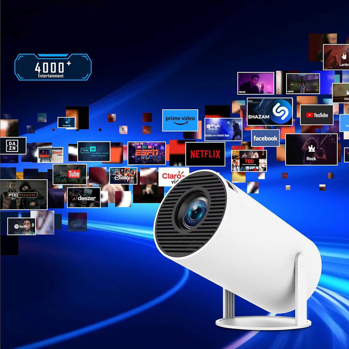 PROJEKTOR RZUTNIK ANDROID TV WIFI MINI 4K PRZENOŚNY SMART GŁOŚNIK OBROTOWY