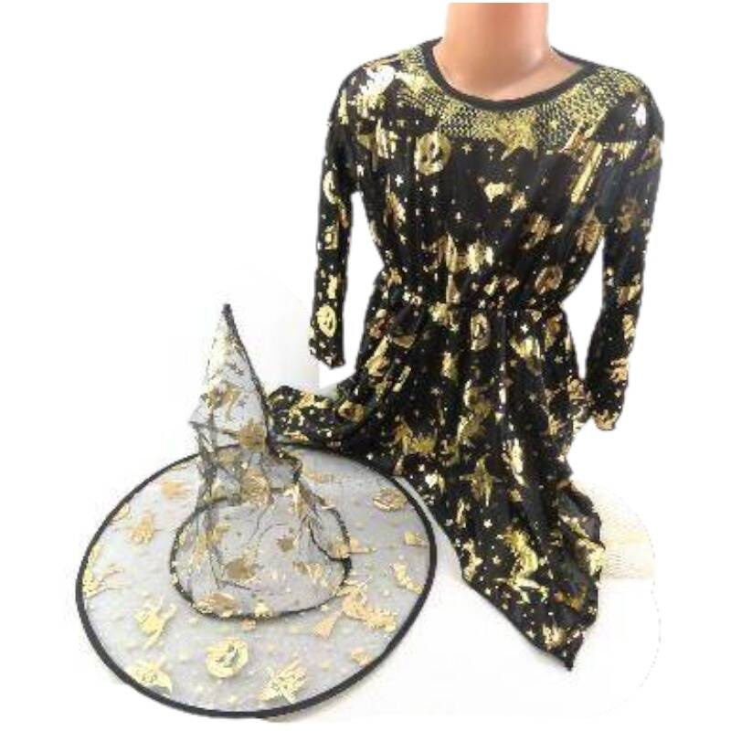 STRÓJ DLA DZIEWCZYNKI NA HALLOWEEN NA BAL PELERYNA KAPELUSZ SUKIENKA 2w1 M