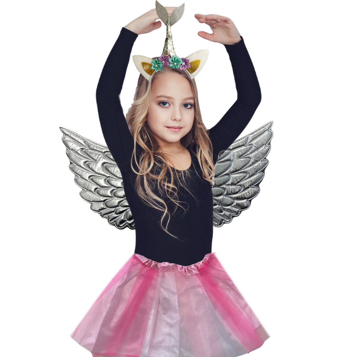 STRÓJ JEDNOROŻEC PRZEBRANIE DLA DZIEWCZYNKI SKRZYDŁA OPASKA SPÓDNICA PEGAZ