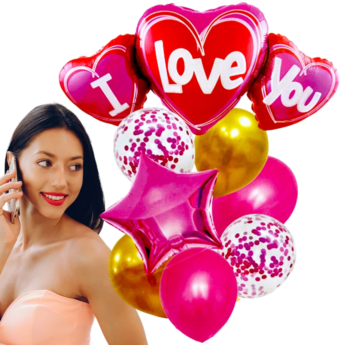 ZESTAW BALONÓW BALONY SERCE I LOVE YOU URODZINY 8 SZTUK POMPOWANE HELEM