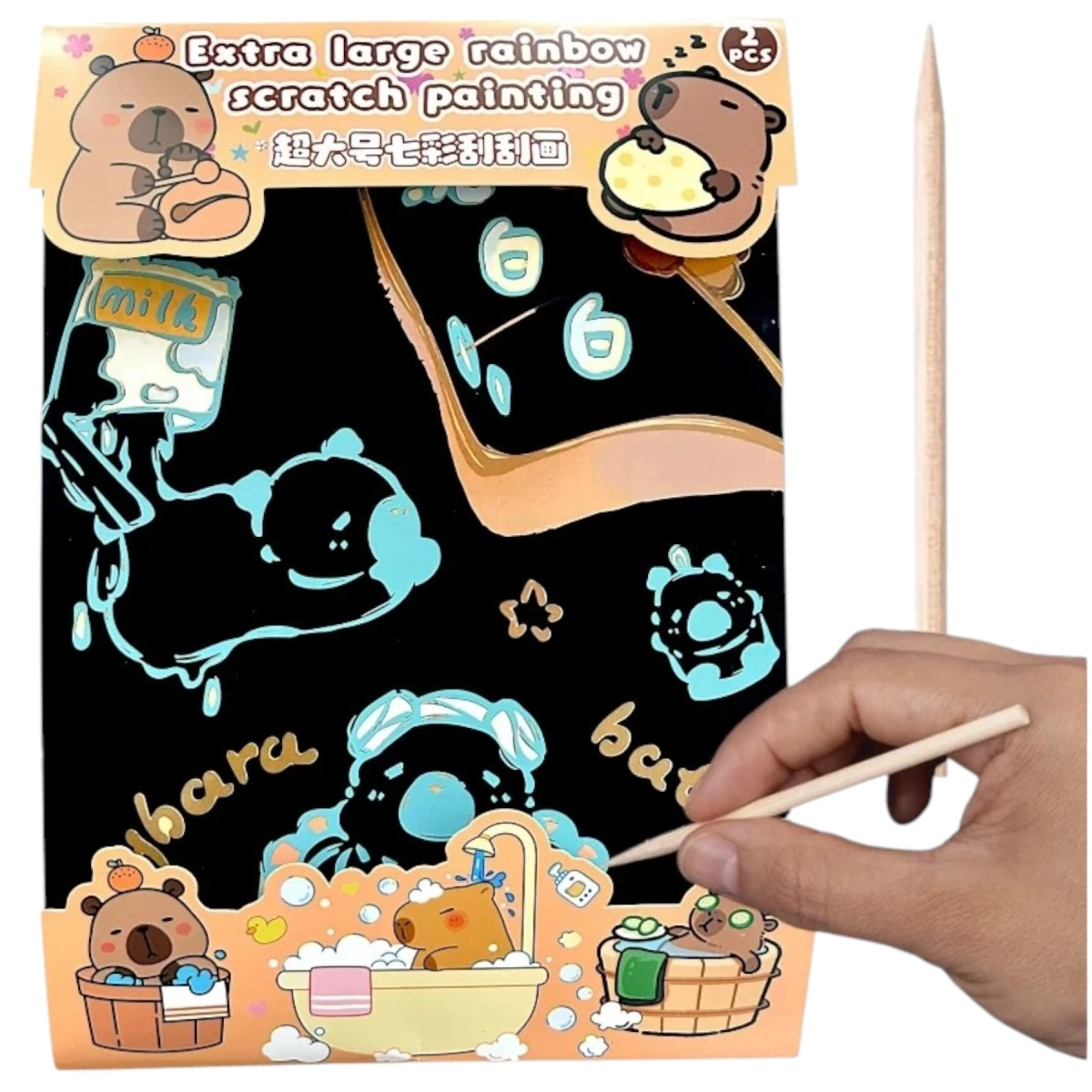 ZDRAPYWANKA TĘCZOWA KAPIBARA WYDRAPYWANKA DLA DZIECI RYSIK KREATYWNA ZABAWA