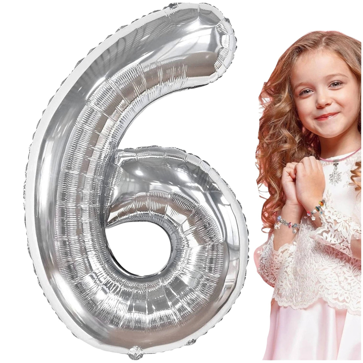 BALON FOLIOWY CYFRA 6 SREBRNY NA URODZINY IMPREZĘ JUBILEUSZ 80cm